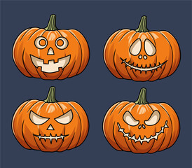 Vector of various Jack o Lantern pumpkin faces