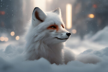 Draw a white fox in the snow.
Generative AI