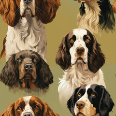 English Springer Spaniels dogs breed cute cartoon repeat pattern