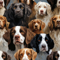 English Springer Spaniels dogs breed cute cartoon repeat pattern