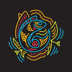 Obraz premium Colorful Monoline Fish Logo Vector Graphic Design illustration Emblem Symbol and Icon
