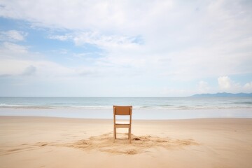 Fototapeta na wymiar a deserted sandy beach with an empty chair