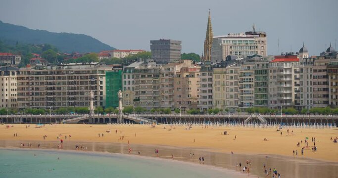 San Sebastian, SPAIN Panoramic view of beautiful city San Sebastian - Donostia. View of La Concha Beach