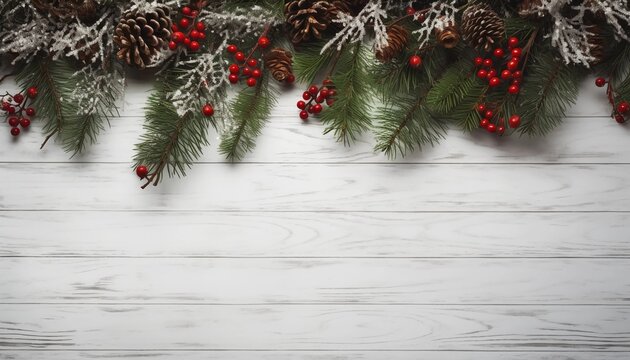 Christmas Tree Background With Branches And Red Decorations