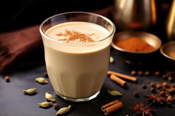 hot chai with scattered cardamom seeds