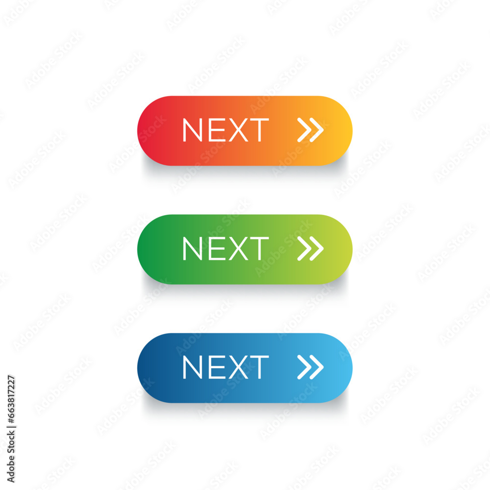 Poster next web button set vector. next web buttons with arrow isolated on white background.