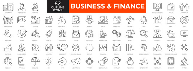 Business and finance web icon set - minimal thin line web icon set. Outline icons collection. Simple vector illustration. - obrazy, fototapety, plakaty