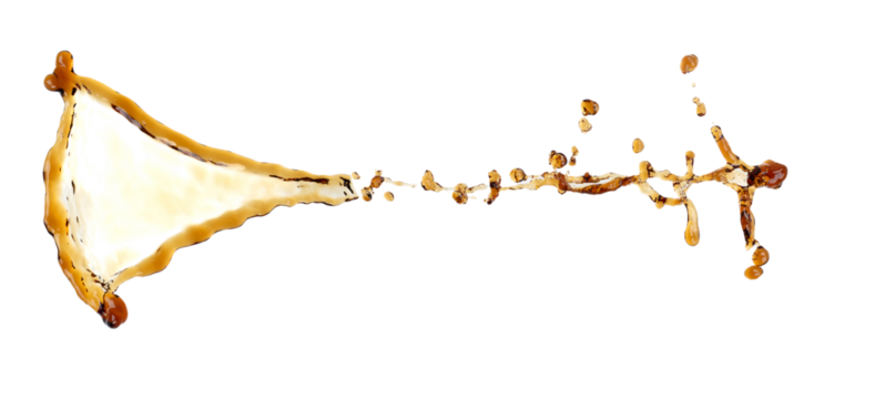 Coffee drink Shape form droplet of espresso splashes into drop cola line tube attack fluttering in air and stop motion freeze shot. Splash soyu soy sauce coffee drink texture graphic resource elements