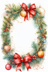 Watercolor Christmas frame with poinsettia, holly and berries.  - 663817821