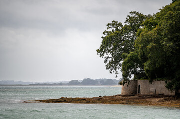 View of the Golfe du Morbihan, Bretagne, France, wall of the Rogu&eacute;das castle