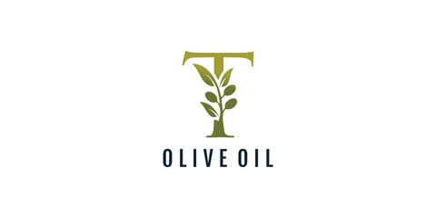 Letter T logo design element vector with olive concept