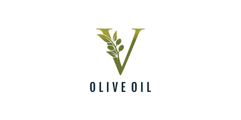 Letter V logo design element vector with olive concept - obrazy, fototapety, plakaty