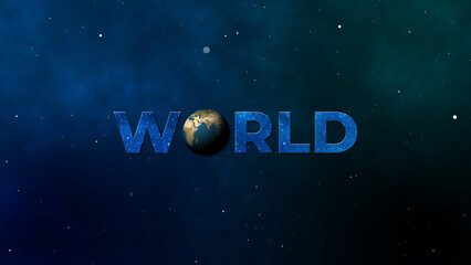 3D animation. Text World and rotating earth. World Environment Day Greeting Animated Text with 3D Rotating Planet