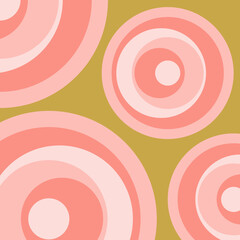 Abstract illustration of retro style circles in shades of pink colors on green background - 663819078