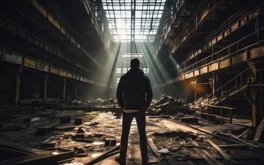 Tuinposter photo of man in a abandoned factory © Riccardo