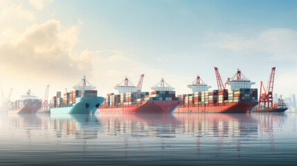 Cargo ships,  floating giants of the ocean,  ready to sail