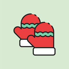 christmas gloves icon with lineal color style