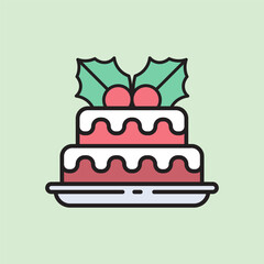 christmas cake icon with lineal color style