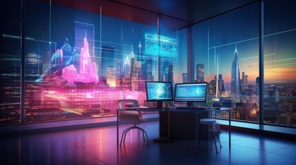 Digital Cityscape Illuminated with Bright, Futuristic Electronic Displays