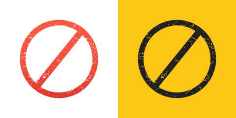 Stop signs grunge. Red and yellow circle sign stop entry and slash line isolated on transparent background. Mark prohibited. Round cross restrict entrance. Signal cancel enter. Vector illustration - obrazy, fototapety, plakaty