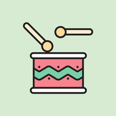 christmas drum icon with lineal color style