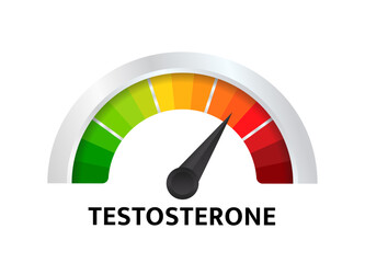 Meter of testosterone. Hormone level measuring scale. Molecular chemical formula of sex hormone. Male sex hormone. Vector illustration - obrazy, fototapety, plakaty