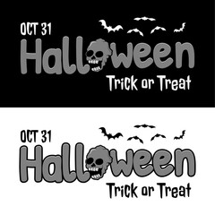 Halloween theme illustration with skulls and bats