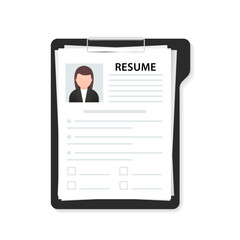 Resumes. CV application. Selecting staff. Resume template for web landing page, banner, presentation, social media. Analyzing personnel resume. Recruitment. Employment concept. Vector illustration