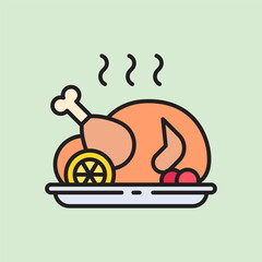 christmas roast chicken icon with lineal color style