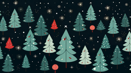Obraz premium Retro pattern with stars and trees. Christmas background concept.