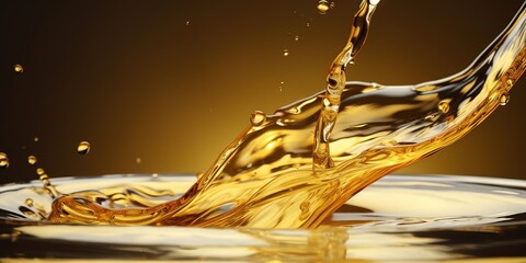 an oil splash on a golden black background - obrazy, fototapety, plakaty