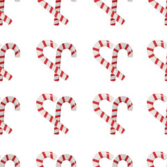 Candy cane seamless pattern. Sweet holiday food, Christmas, winter, New Year. Simple design, vector.