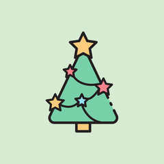 christmas tree icon with lineal color style