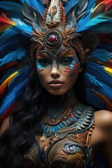 Beautiful woman in black mysterious venetian mask. AI Generated