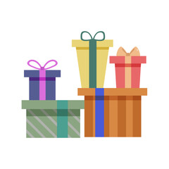 Colorful gift box set. Present, party, happy birthday, Christmas, celebration. Vector simple design.