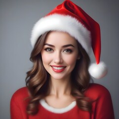 woman in santa hat :  girl in christmas dress 