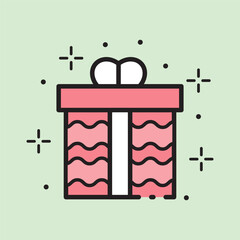 christmas gift box icon with lineal color style