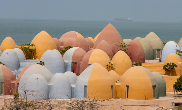 Hormuz Island, Iran - August 06 2023: Majara Residance. Is a seaside accommodation complex in the island of Hormuz in the Persian Gulf, South of Iran.