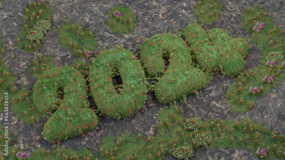 Poster 3d rendering of the stone surface and the date of the new year 2024. the stone date is overgrown wit