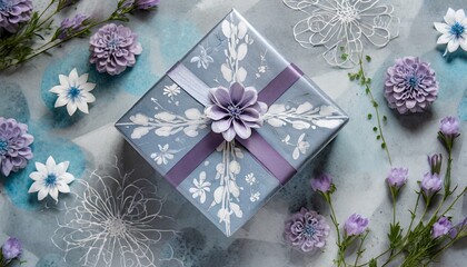 美しく包装されたプレゼントボックス　花やリボンでデコレーション