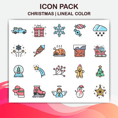 christmas icon pack with lineal color style