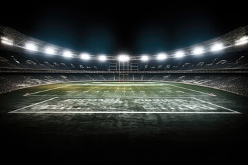 3D render of a rugby stadium at night with lights and players, Football field illuminated by stadium lights, AI Generated