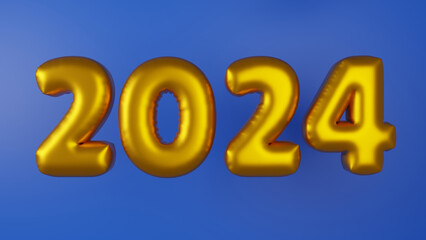 3d rendering of golden air balloons of numbers. New Year's date 2024. New Year's illustration for postcards, banners and other New Year's compositions.