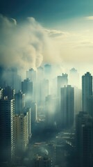 air pollution dust, urban smoke in the big city, vertical background