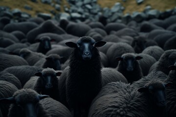Isolated black sheep. Generative AI