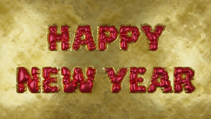 3d rendering of text on a metal surface. Golden surface with rust noise and red text: Happy New Year. New Year 3d illustration.
