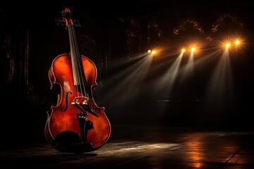 Violin Under Spotlight on Stage