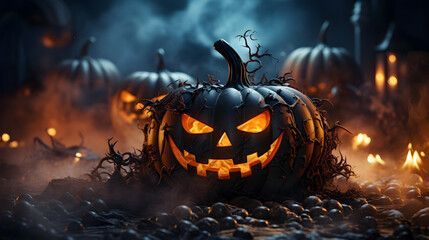 Naklejka premium Halloween wallpaper, horror greeting card, halloween celebration. AI Generated.