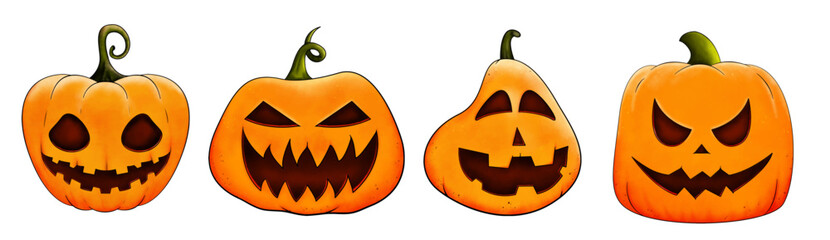 Set the pumpkin on a white background. The main symbol of the Happy Halloween holiday. Orange pumpkin with a smile for your Halloween design. Vector illustration.