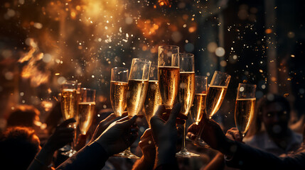 People Toasting Champagne Glasses During New Year's Celebration - obrazy, fototapety, plakaty